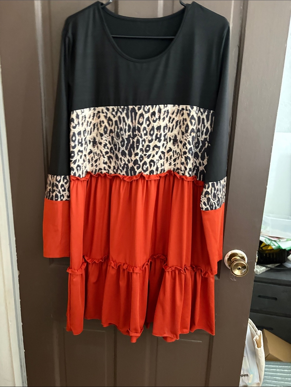 Black, Leopard & Rust Tiered Colorblock Tunic